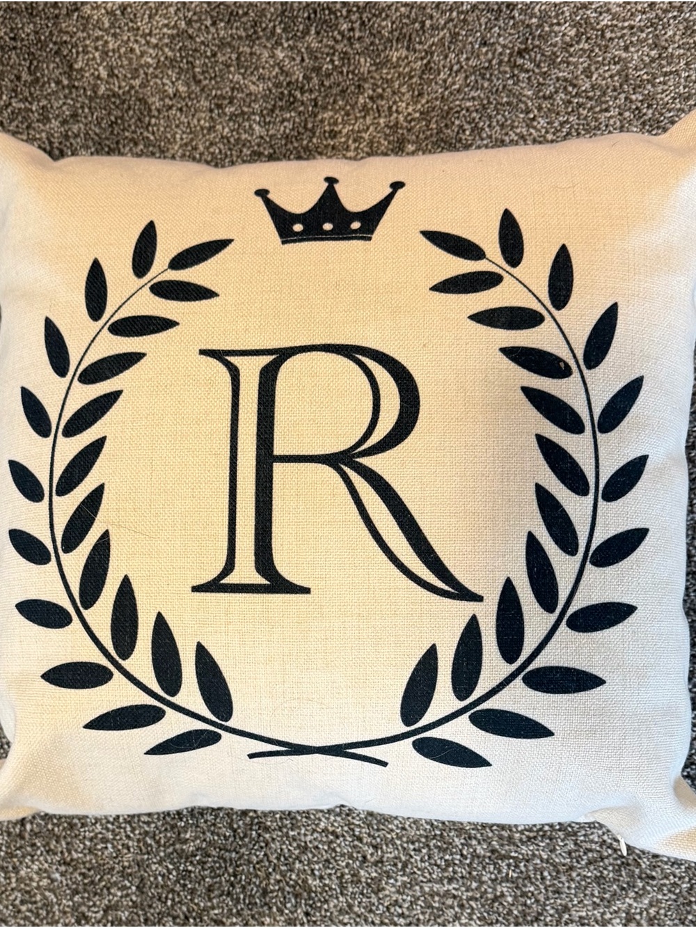 Monogram 'R' Decorative Throw Pillow in Black and Cream